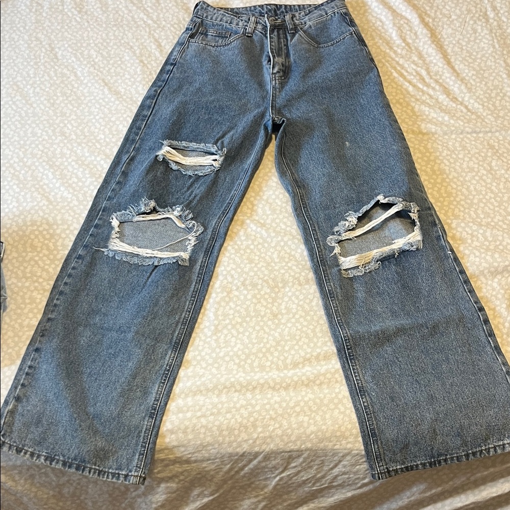 SHEIN Women's Distressed Blue Flare Jeans